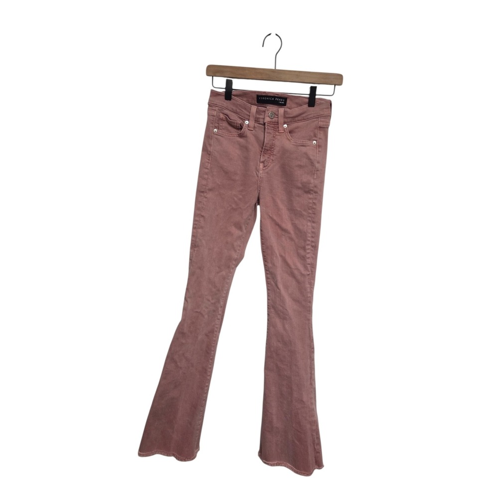 Veronica Beard Jeans‎ Womens 24 Pink High Rise Flare Leg Denim